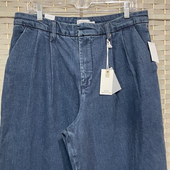 Good American 90s PLEATED TROUSER JEAN Size 10/30 Indigo Blue Denim Wide Leg NEW - Picture 3 of 12